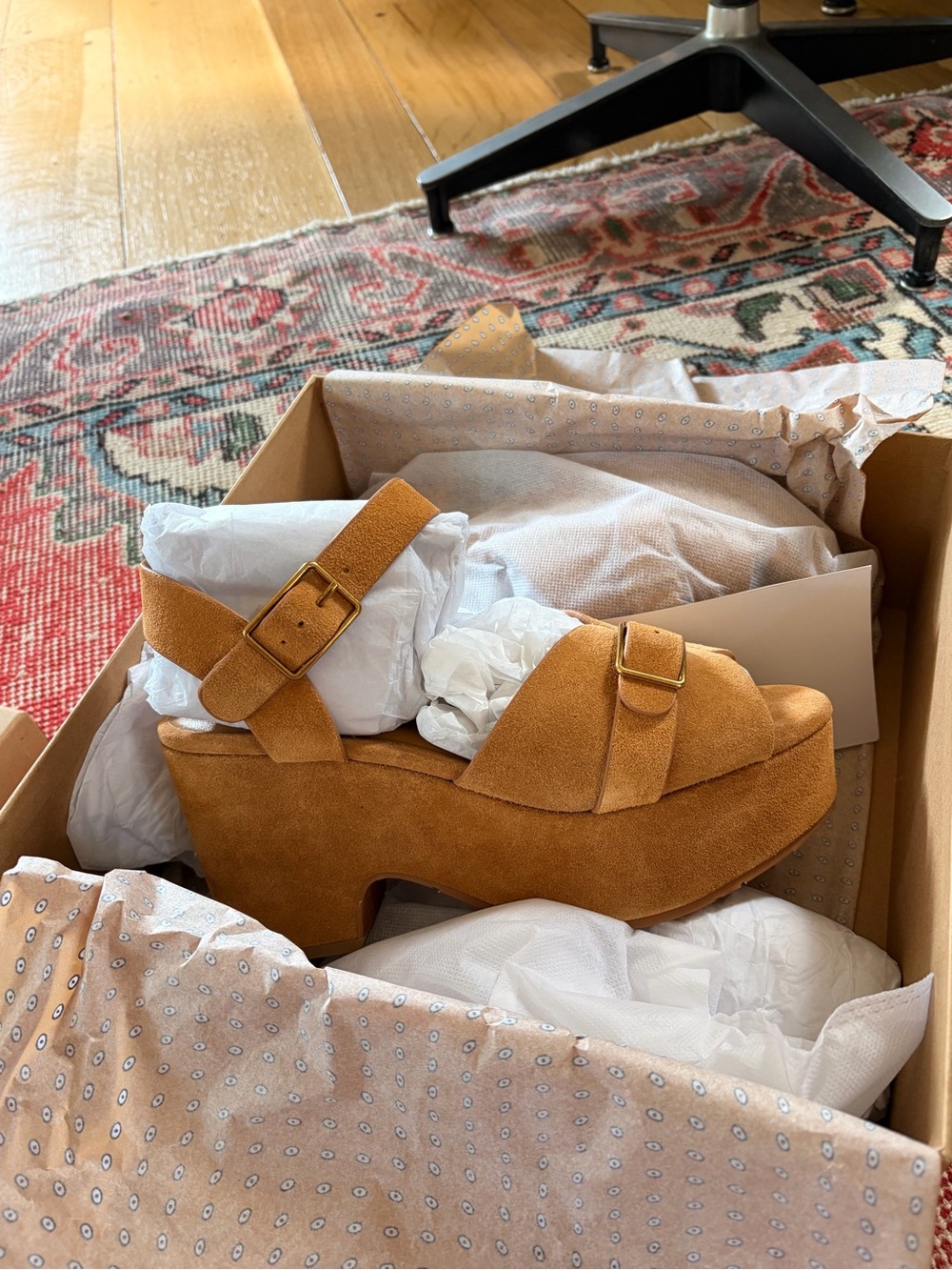 Charlotte Stone brown suede “Raf” platform heels
